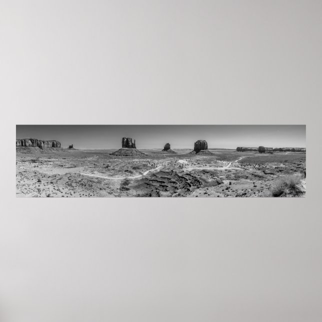 Monument Valley Black and White Panoramic Poster (Front)