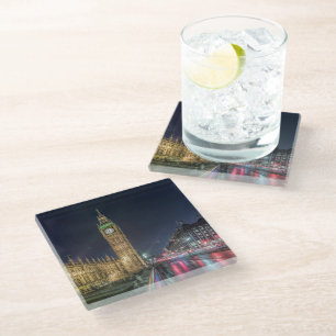 Monuments Big Ben at Night Glass Coaster