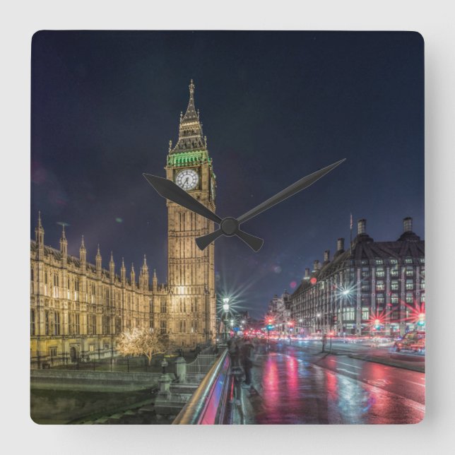 Monuments | Big Ben at Night Square Wall Clock (Front)