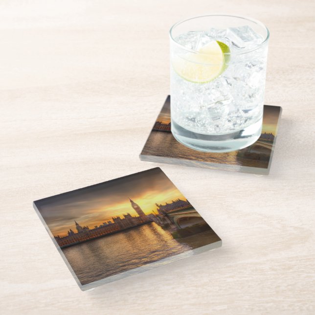 Monuments | Big Ben & Houses of Parliament Glass Coaster (Angled)