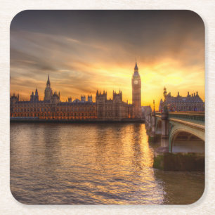 Monuments   Big Ben & Houses of Parliament Square Paper Coaster