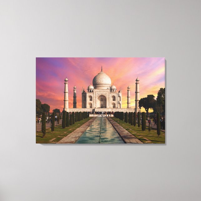Monuments | Colorful View of the Taj Mahal Canvas Print (Front)