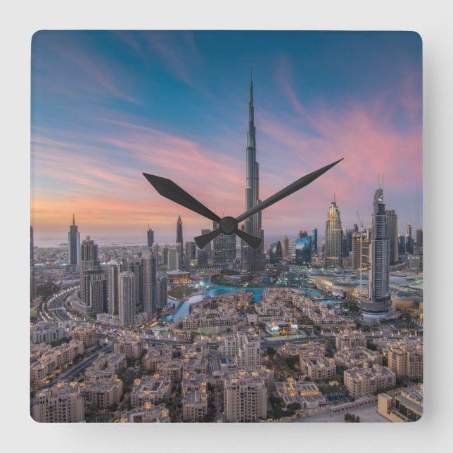 Monuments | Dubai Cityscape Square Wall Clock (Front)