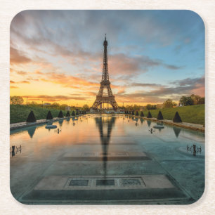 Monuments Eiffel Tower Sunrise Square Paper Coaster