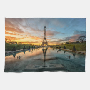 Monuments   Eiffel Tower Sunrise Tea Towel