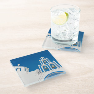 Monuments   Greek Blue Dome Church Glass Coaster