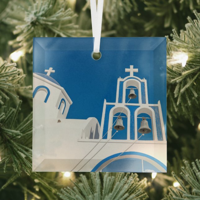 Monuments | Greek Blue Dome Church Glass Tree Decoration (Insitu)