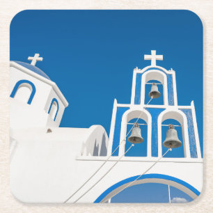 Monuments Greek Blue Dome Church Square Paper Coaster