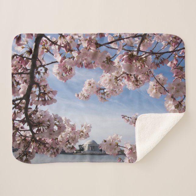 Monuments | Jefferson Memorial Cherry Blossoms Sherpa Blanket (Front (Horizontal))