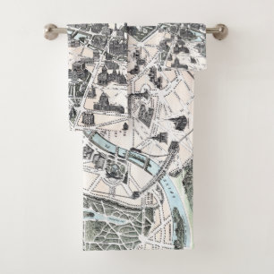 Monuments Map Old Paris 1878 Bath Towel Set