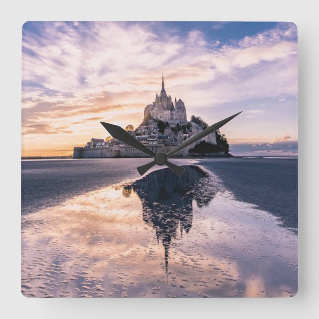 Monuments | Mont Saint-Michel, Normandy France Square Wall Clock (Front)