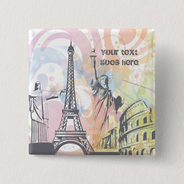 Monuments of the world custom button (Front)