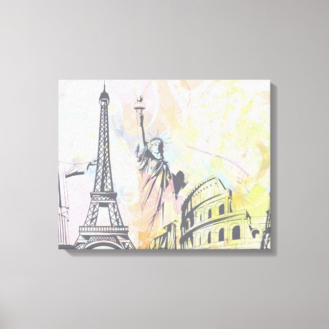 Monuments of the world wrapped canvas print (Front)