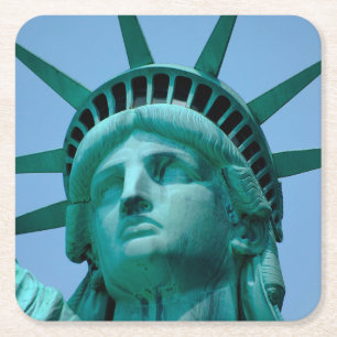 Monuments Statue of Liberty Face Square Paper Coaster