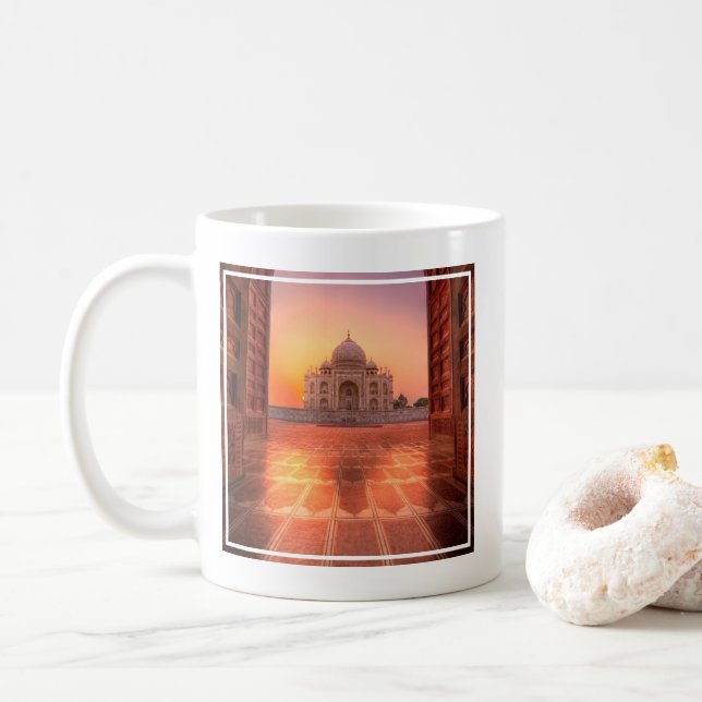 Monuments | Taj Mahal, India at Sunset Coffee Mug (With Donut)
