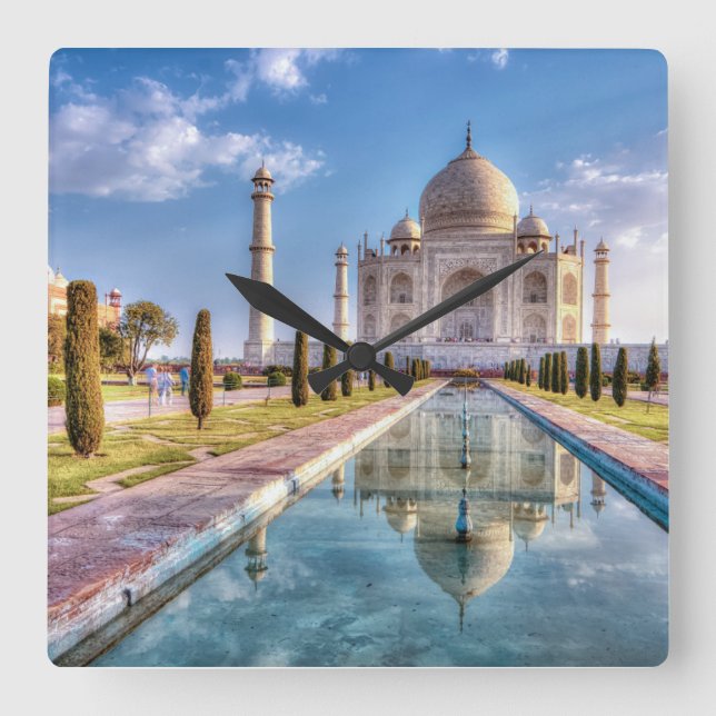 Monuments | Taj Mahal Sunrise Square Wall Clock (Front)