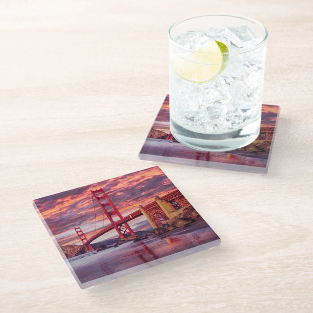 Monuments | The Golden Gate San Francisco, CA Glass Coaster (Angled)