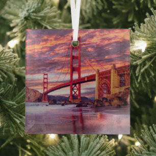 Monuments   The Golden Gate San Francisco, CA Glass Tree Decoration