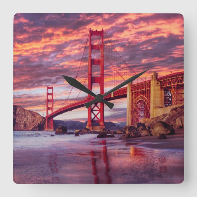 Monuments | The Golden Gate San Francisco, CA Square Wall Clock (Front)