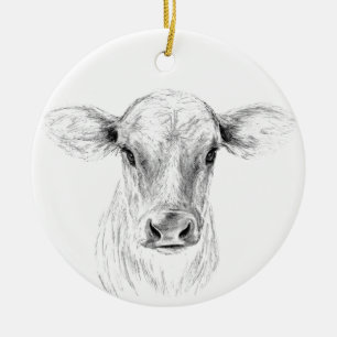Moo A Young Jersey Cow Ceramic Tree Decoration