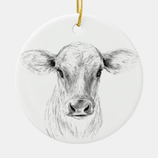 Moo A Young Jersey Cow Ceramic Tree Decoration