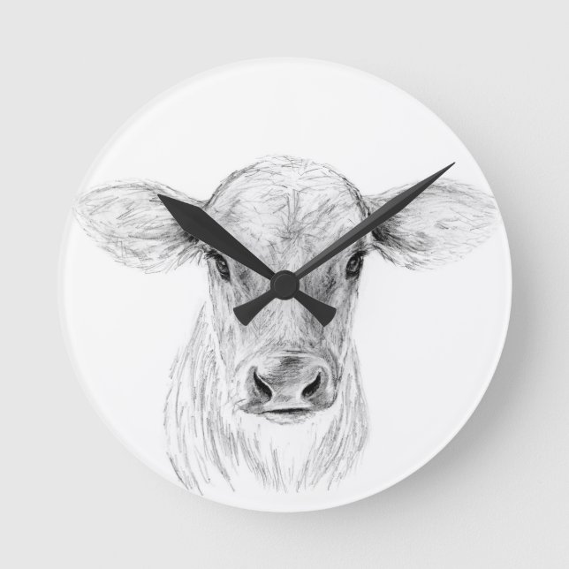 Moo A Young Jersey Cow Round Clock (Front)