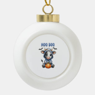 Moo Boo Halloween Cow Ceramic Ball Christmas Ornament