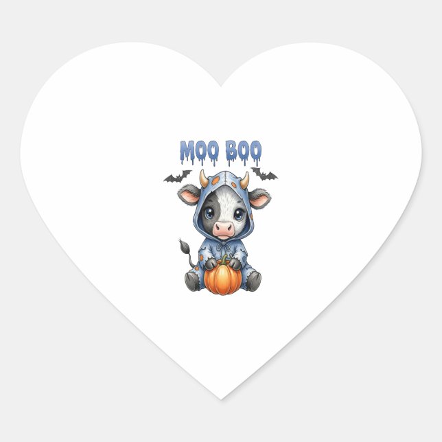 Moo Boo Halloween Cow Heart Sticker (Front)