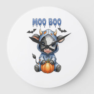 Moo Boo Halloween Cow Large Clock