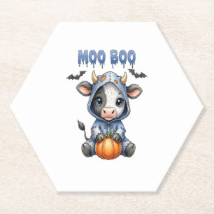 Moo Boo Halloween Cow Paper Coaster
