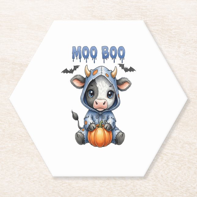 Moo Boo Halloween Cow Paper Coaster (Front)