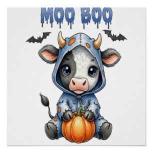 Moo Boo Halloween Cow Poster