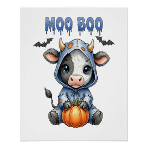 Moo Boo Halloween Cow Poster