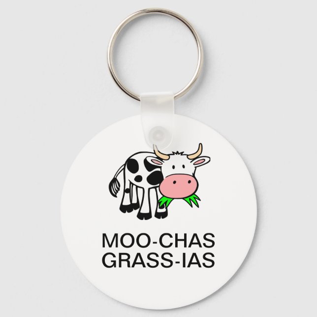 Moo-chas Grass-ias (Muchas Gracias) Round Keychain (Front)