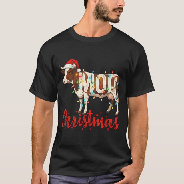 Moo Christmas Funny Cow Lovers Cattle Famer Farmin T-Shirt (Front)