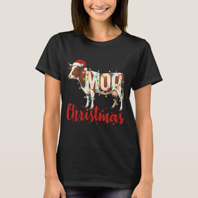 Moo Christmas Funny Cow Lovers Cattle Famer Farmin T-Shirt (Front)
