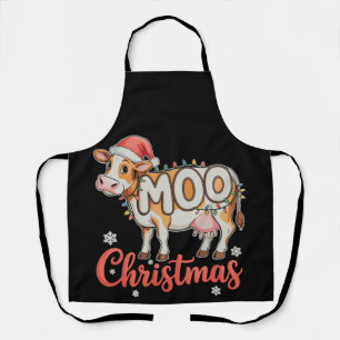 MOO Christmas Xmas Lights Cow Famer Farming Apron