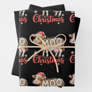 MOO Christmas Xmas Lights Cow Famer Farming Wrapping Paper Sheet
