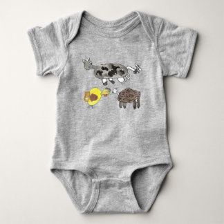 Moo, cluck, baa. Cute animal design for kids. Baby Bodysuit
