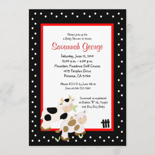 Moo Cow Farm Barnyard Baby Shower Invitations 5x7