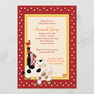 Moo Cow Farm Barnyard Baby Shower Invitations 5x7