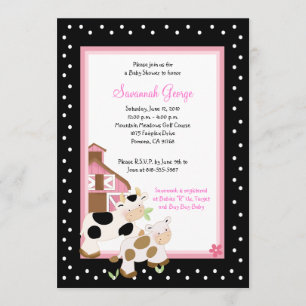 Moo Cow Farm Barnyard Baby Shower Invitations 5x7