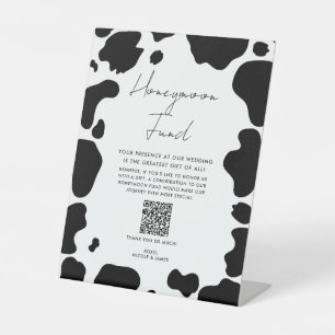 Moo Cow Spots Black White Wedding Honeymoon Fund Pedestal Sign
