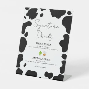 Moo Cow Spots Black White Wedding Signature Drinks Pedestal Sign