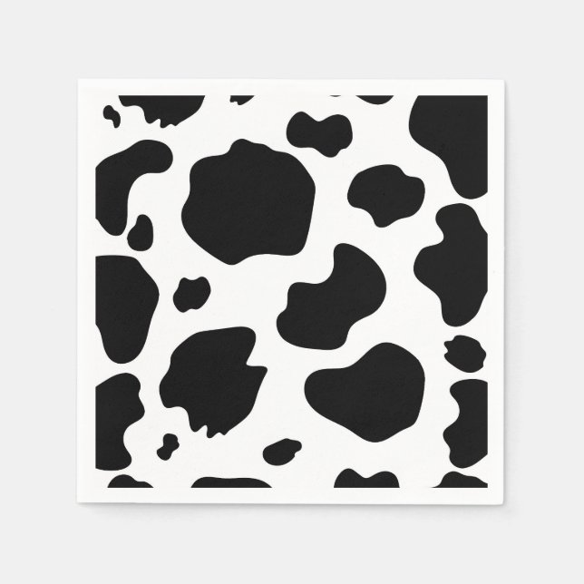 Moo Cow Spots Print Black & White Birthday Party Napkin (Front)