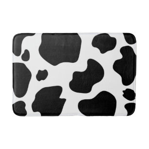 Moo Cow Spots Print Black & White Rustic Farm Bath Mat