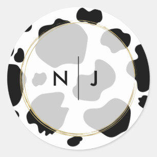 Moo Cow Spots Print Black & White Wedding Classic Round Sticker