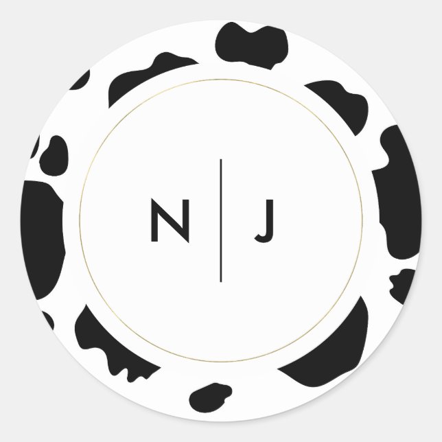 Moo Cow Spots Print Black & White Wedding Classic Round Sticker (Front)