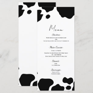 Moo Cow Spots Print Black White Wedding Menu