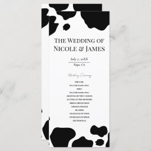 Moo Cow Spots Print Black White Wedding Program Menu